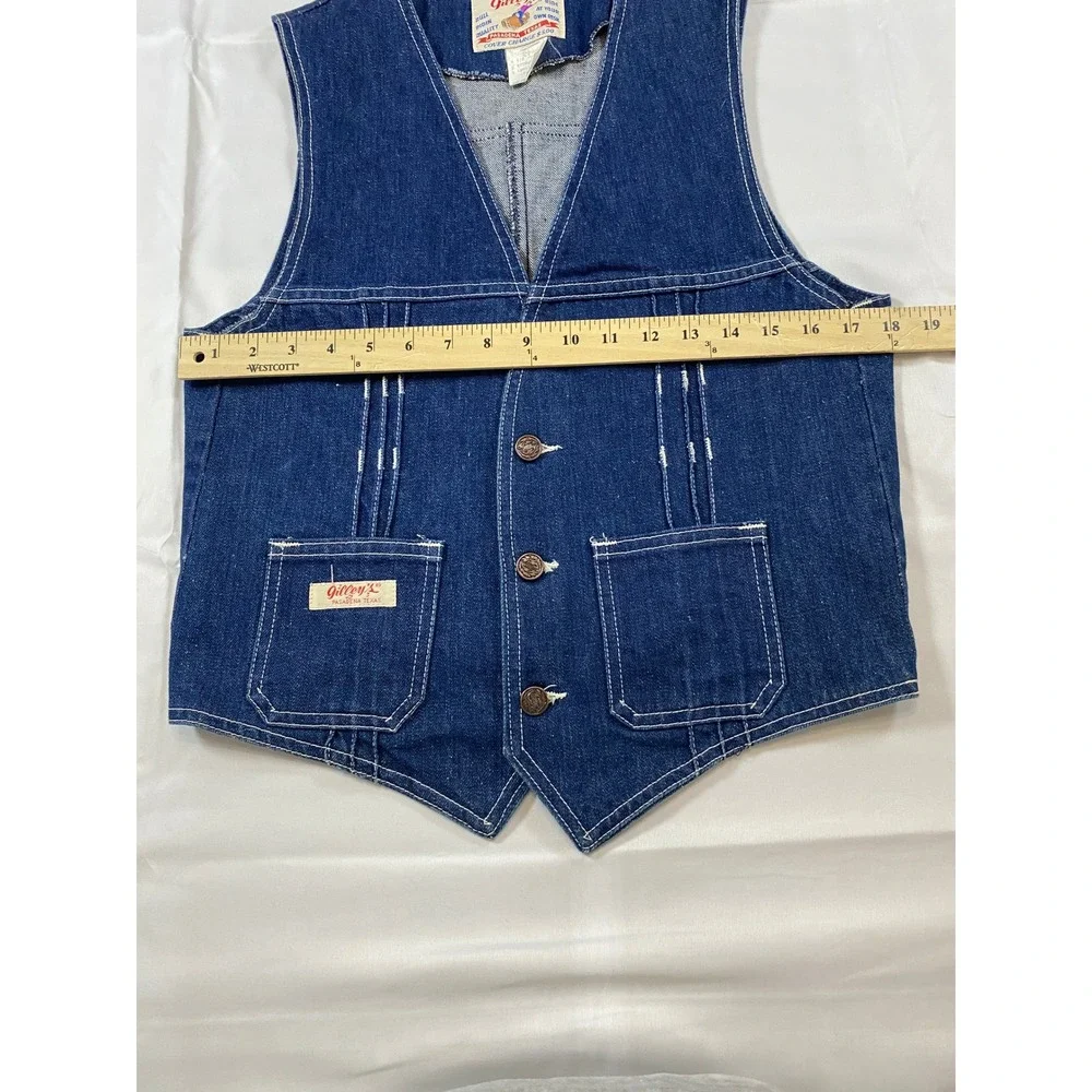 Vintage Gilleys Pasadena Texas Denim Western Vest Blue Mens‎ Small Bull Riding